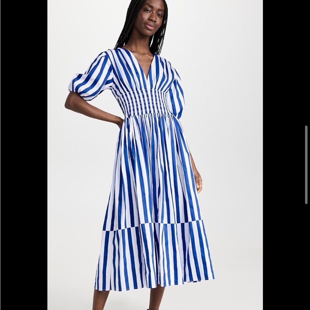 AYR “Extra Extra” Marais Blue Regatta Stripe cotton poplin dress, size M